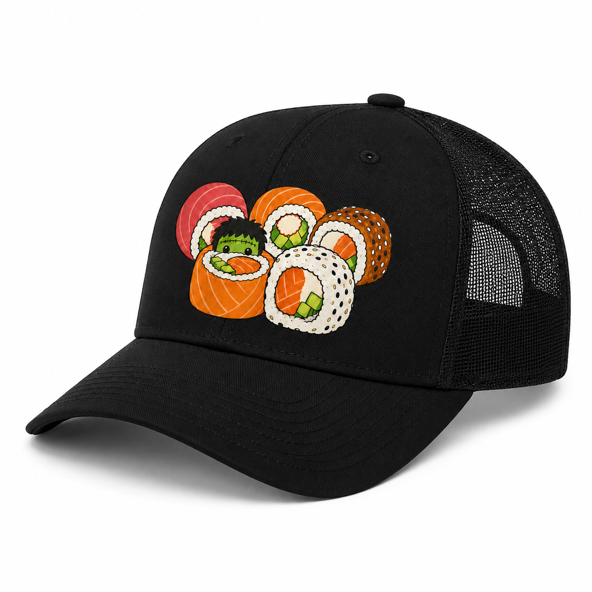 Dr. Sushi-Stein's Monster Trucker Hat - All White side view