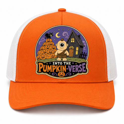Keeper of the Pumpkins orange trucker hat - side view