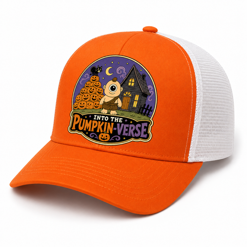 Keeper of the Pumpkins purple trucker hat - front view