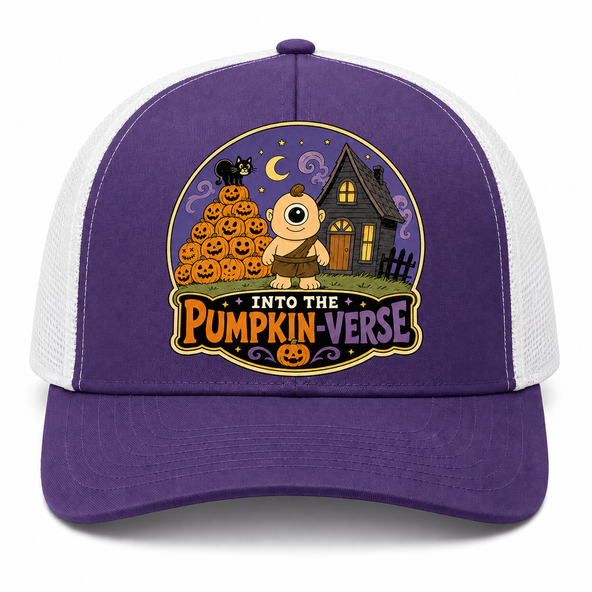 Keeper of the Pumpkins purple trucker hat - side view