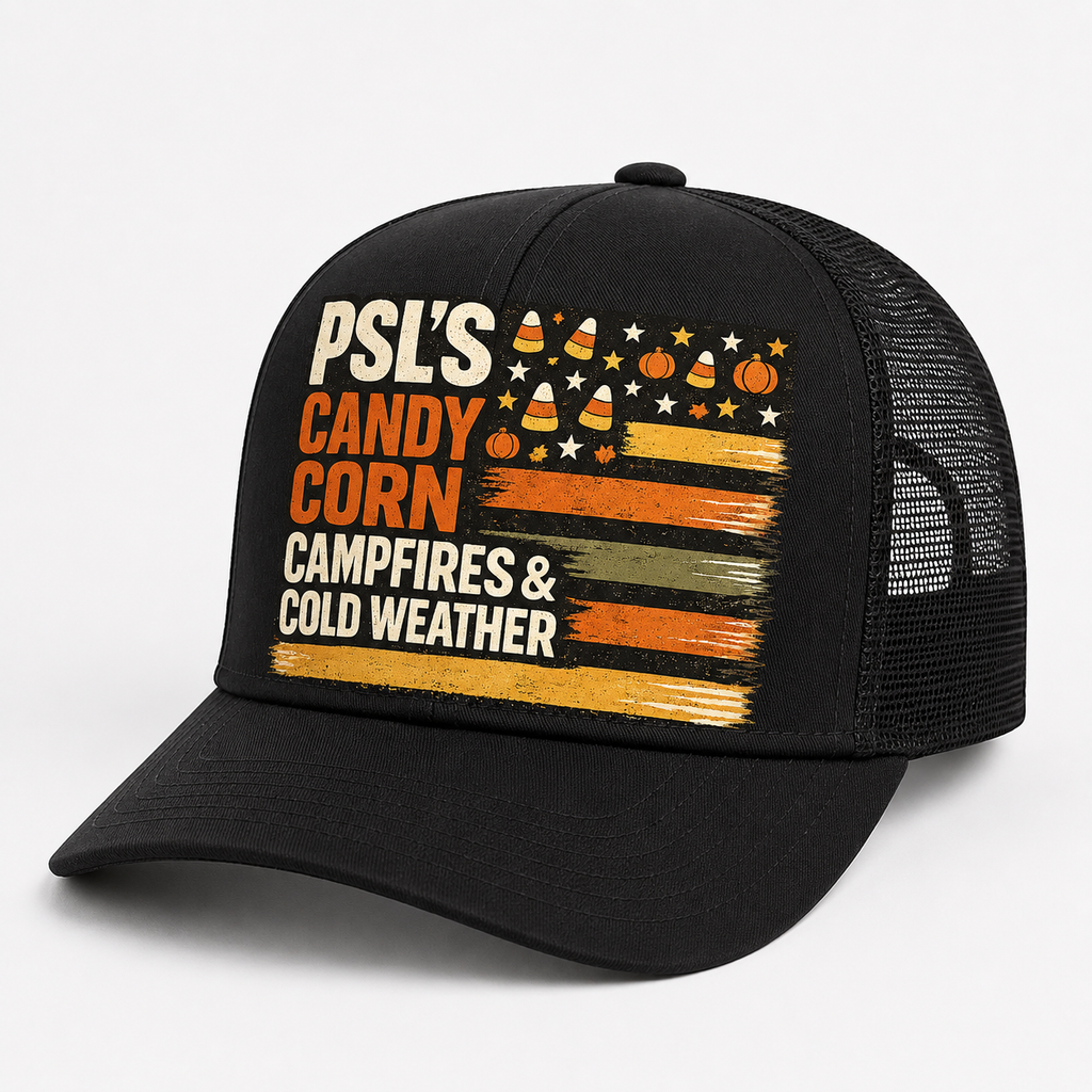 Pumpkin Spice Vibes Trucker Hat - Orange & White front