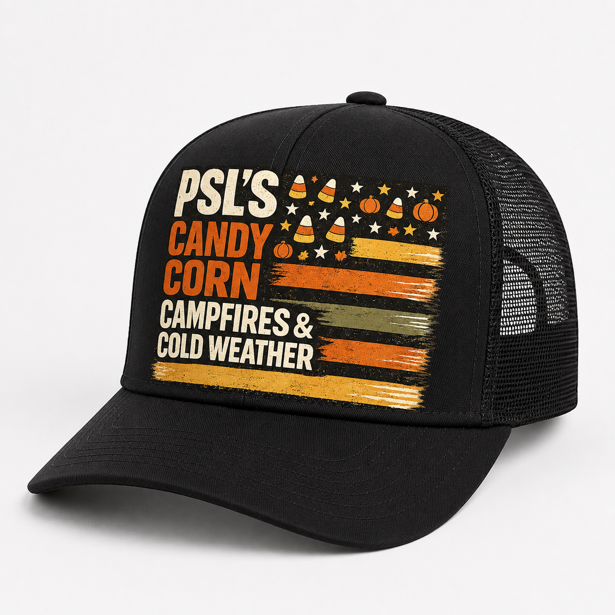 Pumpkin Spice Vibes Trucker Hat - Orange & White front