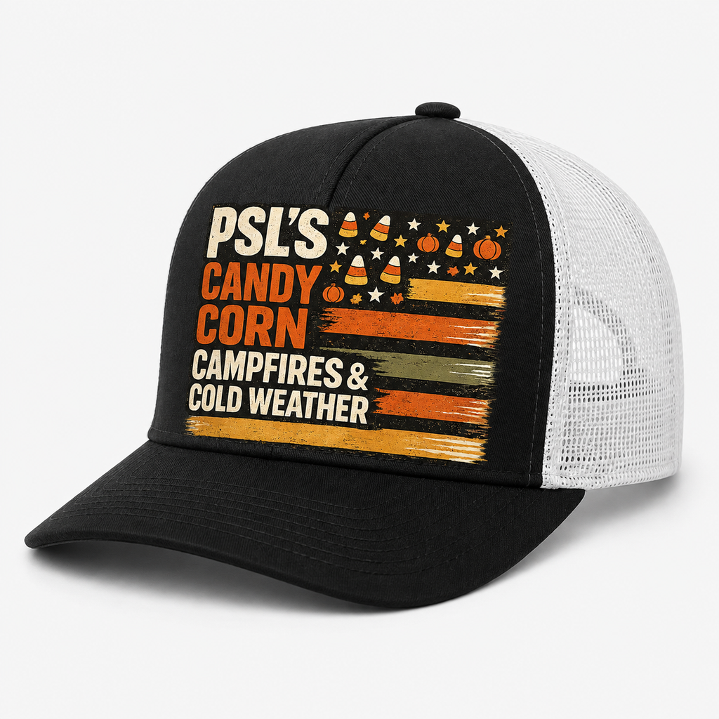 Pumpkin Spice Vibes Trucker Hat - All Black side angle