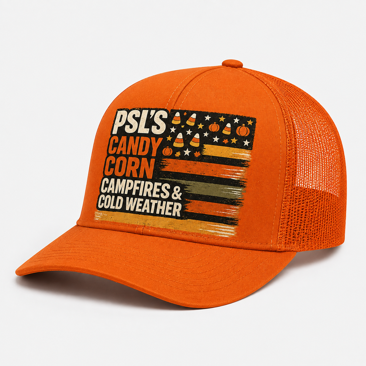 Pumpkin Spice Vibes Trucker Hat - Orange & White side angle
