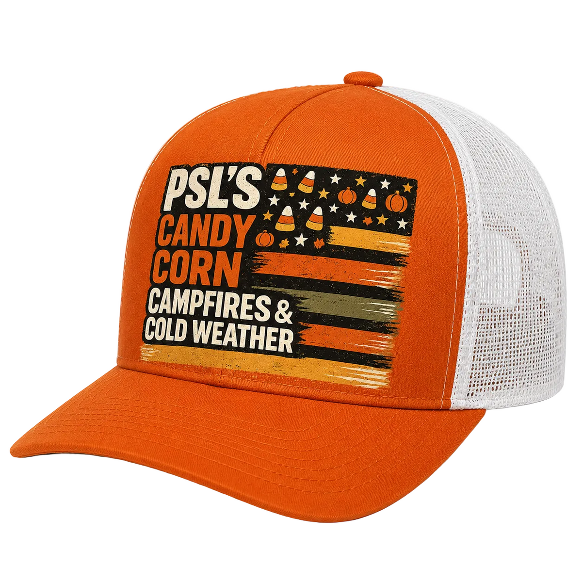 Pumpkin Spice Vibes Trucker Hat - Black & White side angle