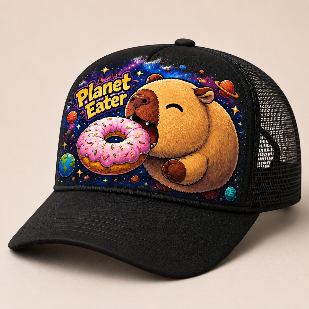 Planet Eater Trucker Hat - All Blue - Side Angle