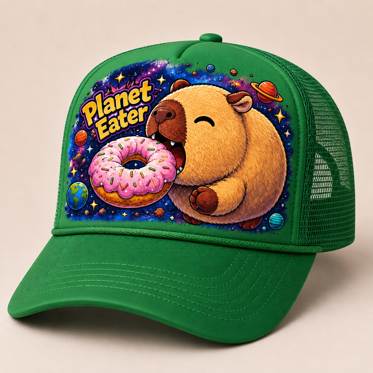 Planet Eater Trucker Hat - All Pink - Side Angle