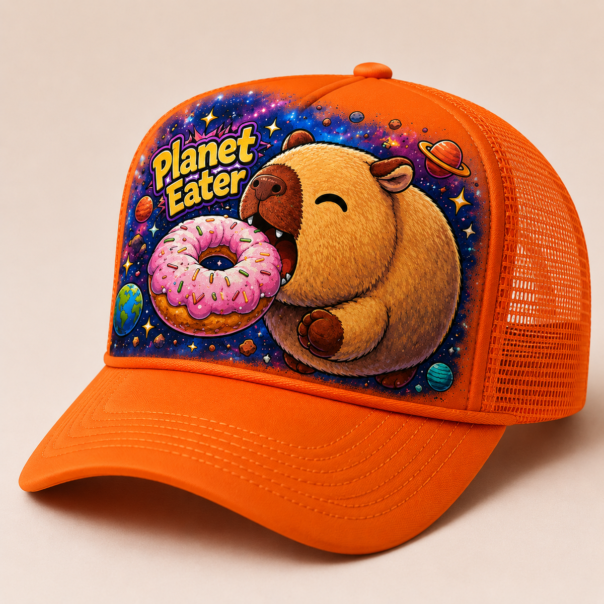 Planet Eater Trucker Hat - All Black - Side Angle
