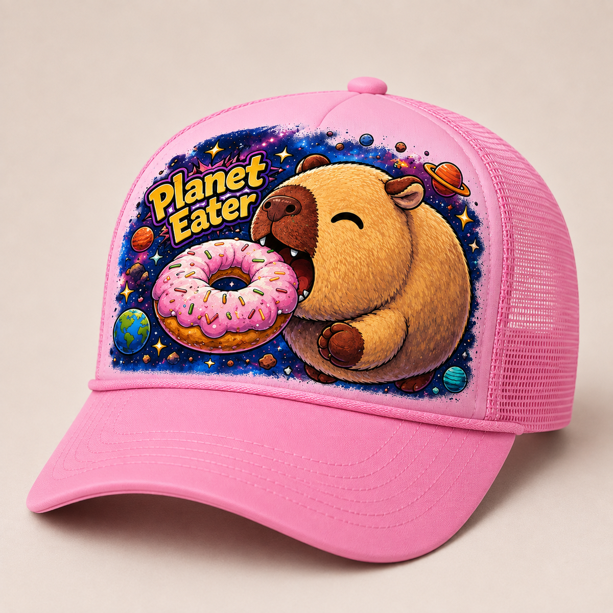 Planet Eater Trucker Hat - All Orange - Side Angle