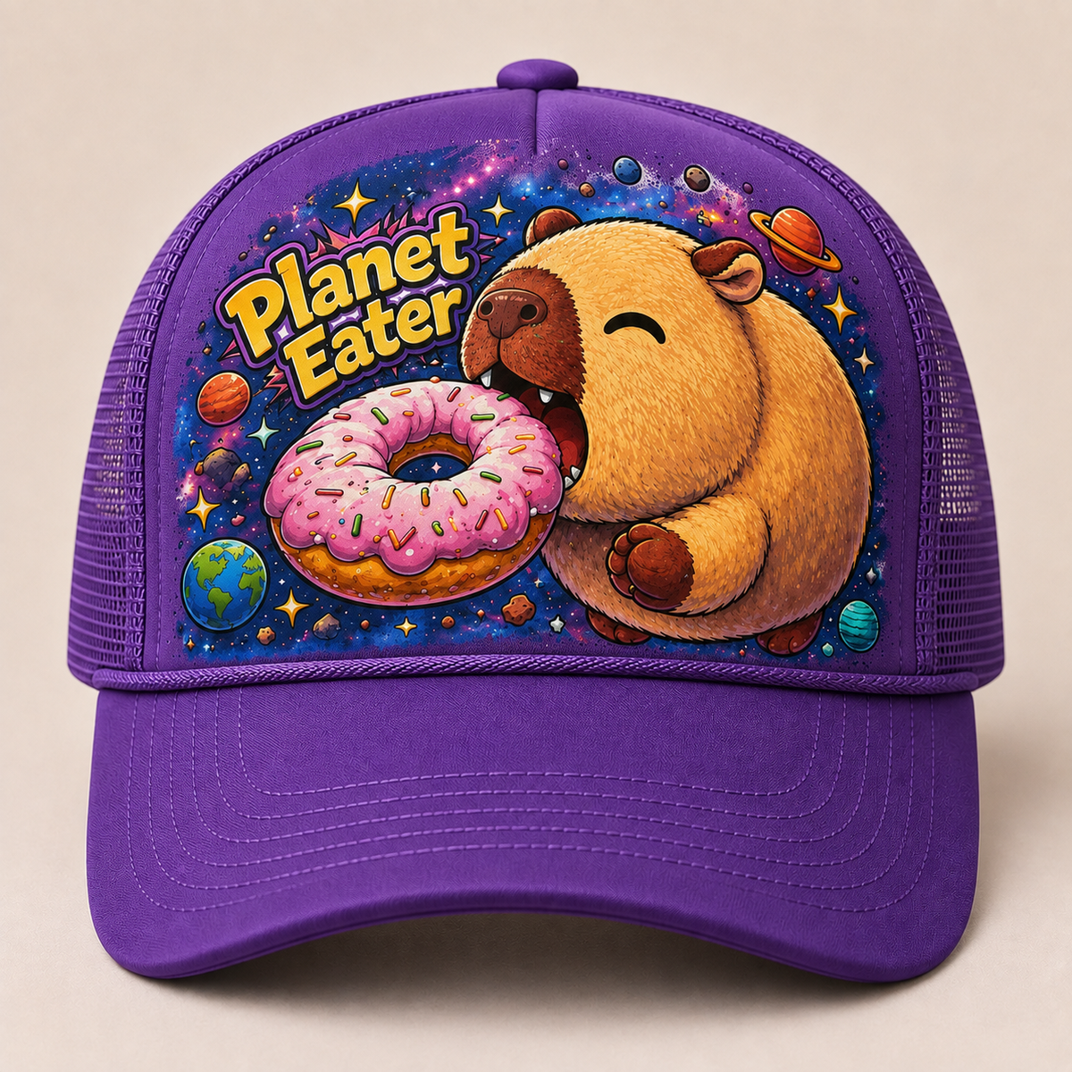 Planet Eater Trucker Hat - Purple & White - Front