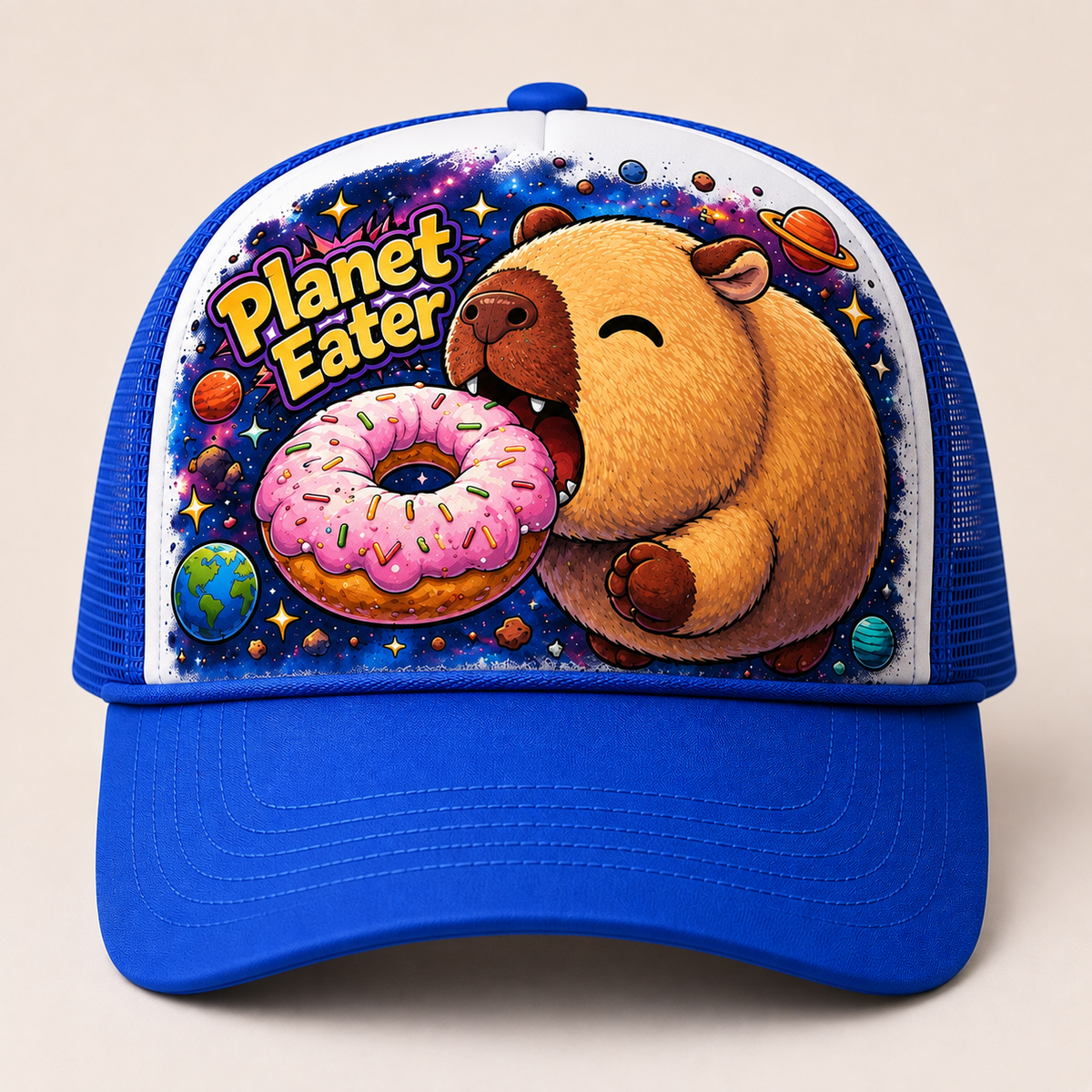 Planet Eater Trucker Hat - Blue & White - Front (alt)