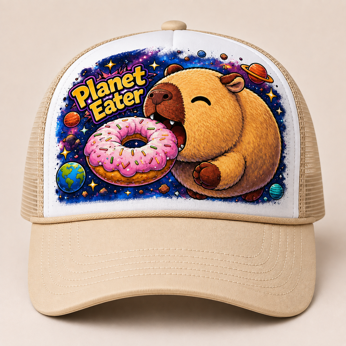 Planet Eater Trucker Hat - Camo - Side Angle