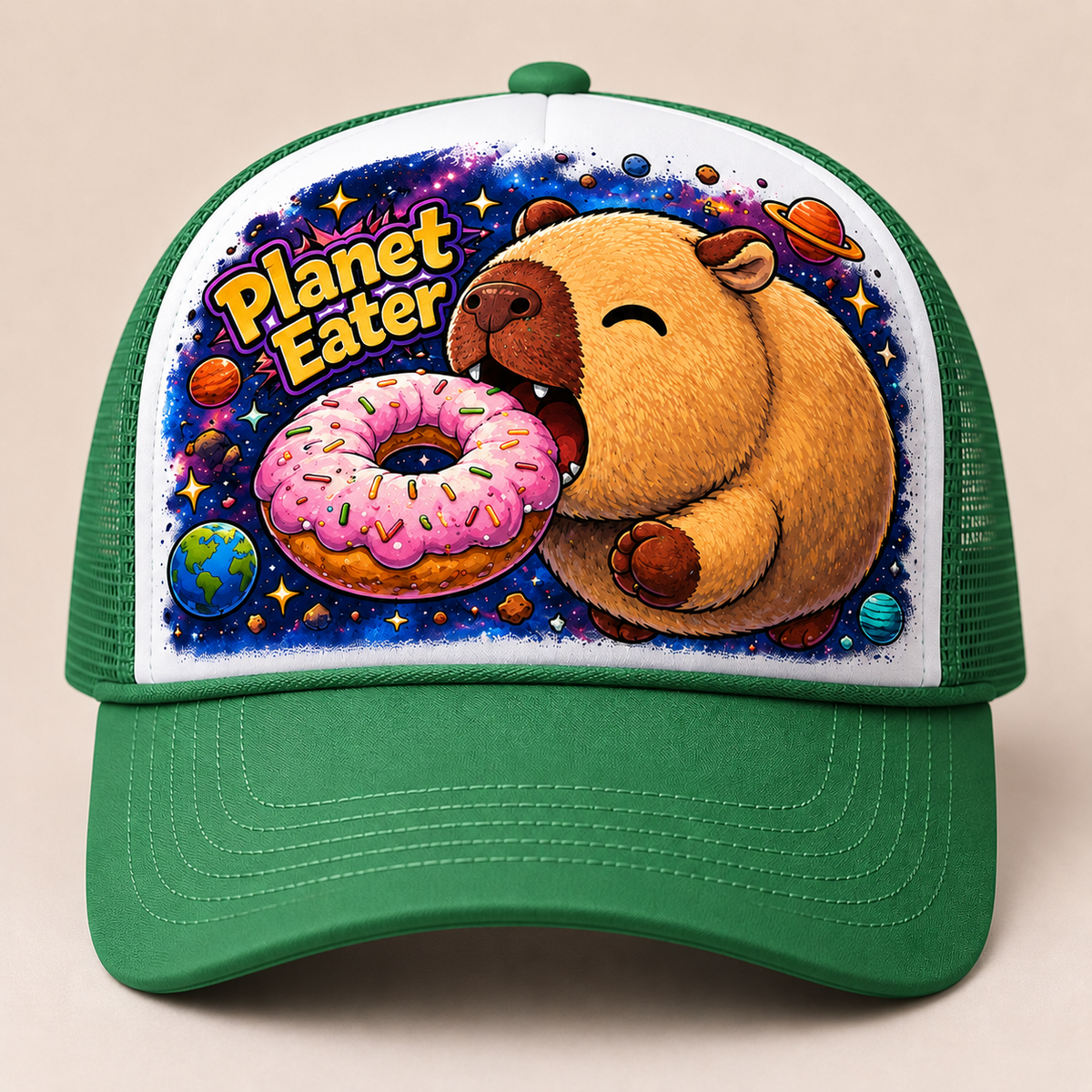 Planet Eater Trucker Hat - Green & White - Front