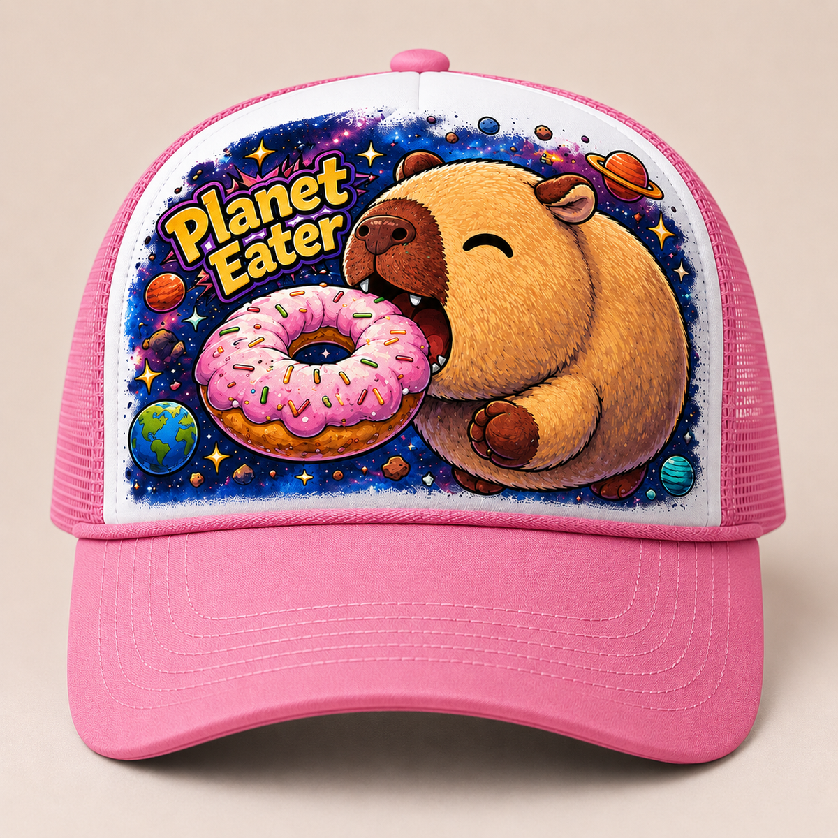 Planet Eater Trucker Hat - Orange & White - Front