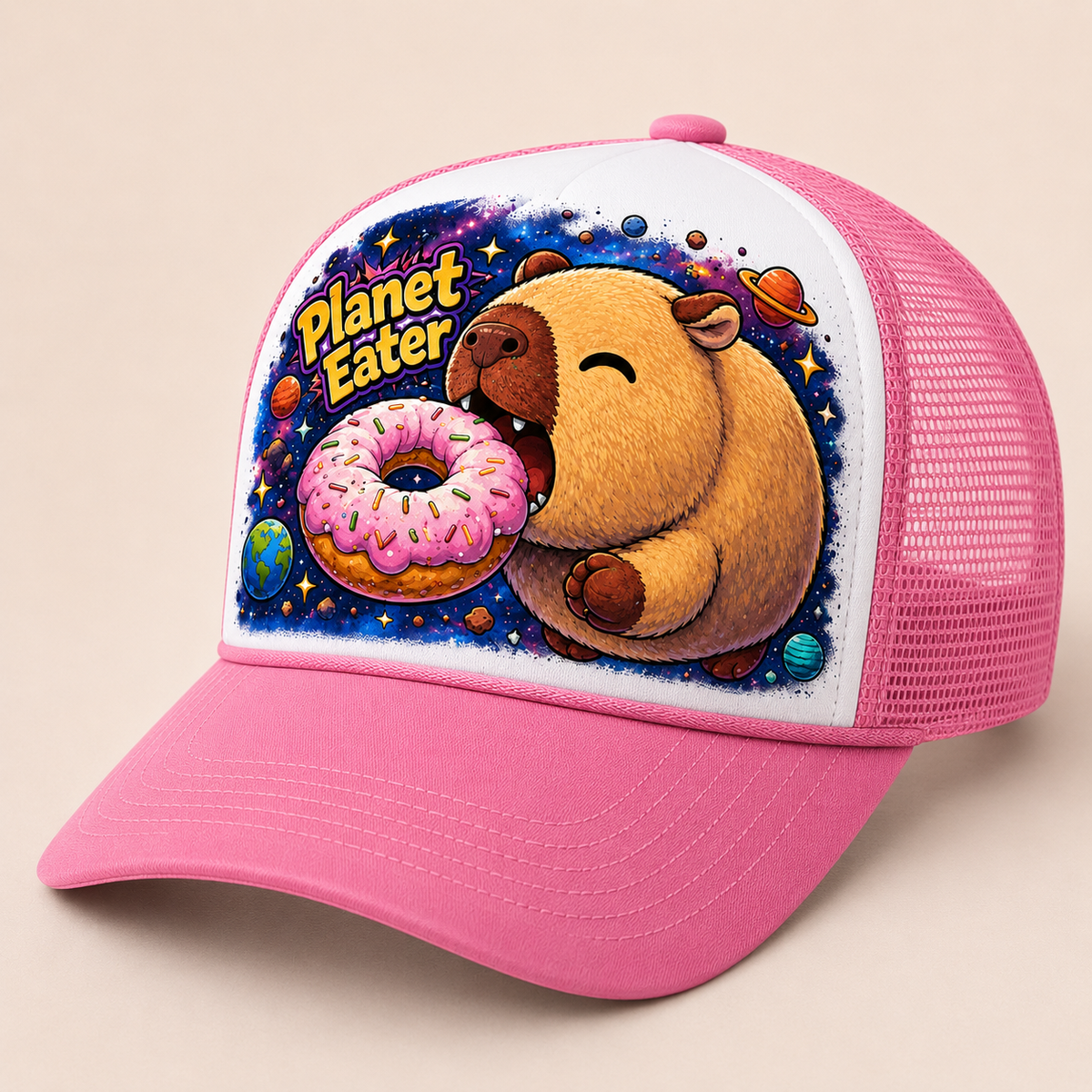 Planet Eater Trucker Hat - Orange & White - Side Angle