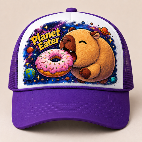 Planet Eater Trucker Hat - Purple & White - Side Angle