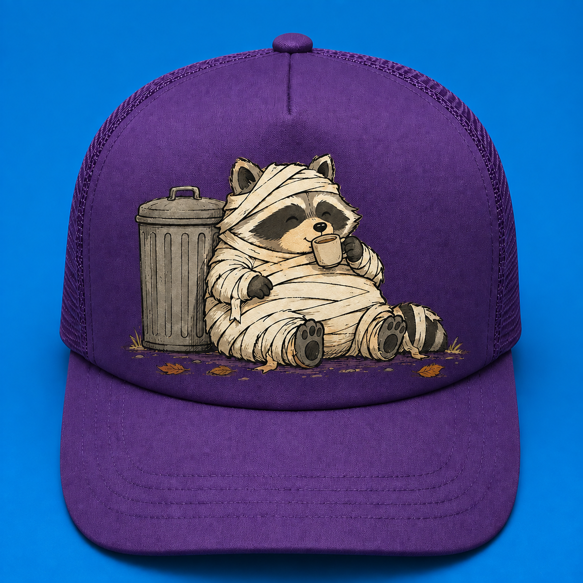 Trash Can Coffee Break Trucker Hat - Orange & White - Front