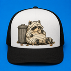 Trash Can Coffee Break Trucker Hat - Black & White - Front