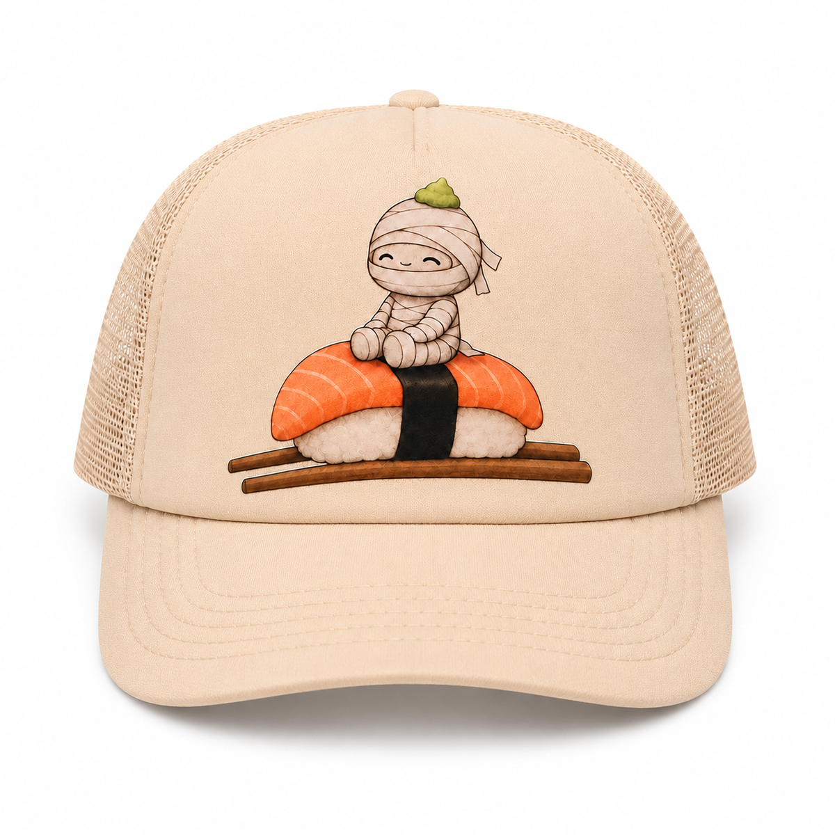 Wasabi & Friends Sushi Trucker Hat - Red & White front view