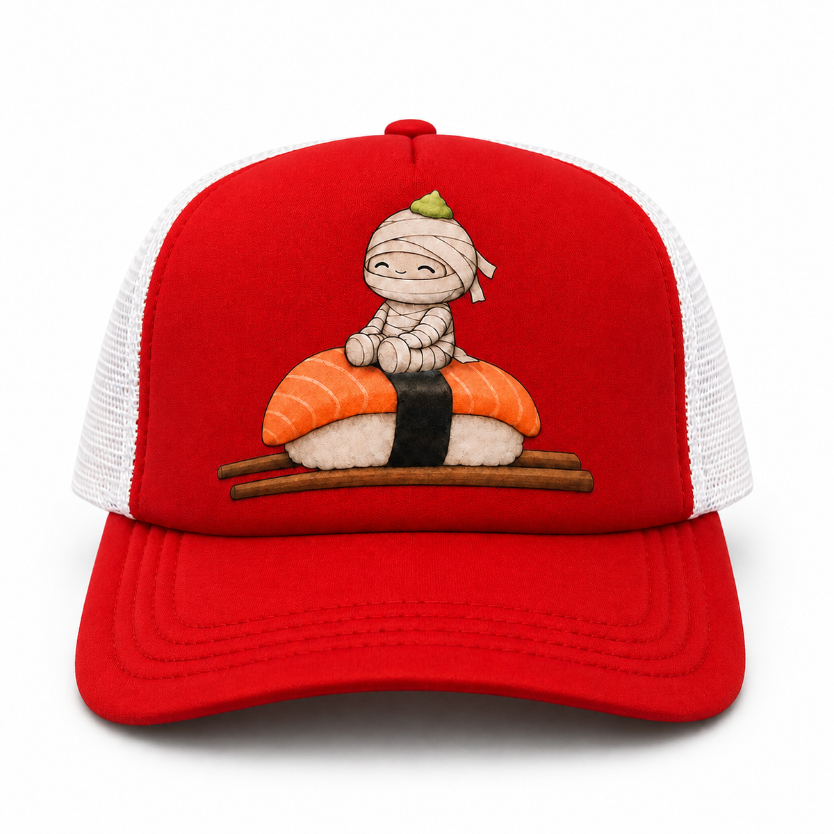 Wasabi & Friends Sushi Trucker Hat - Black & White front view